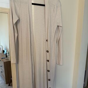 Long Cream Cardigan with Button Detail